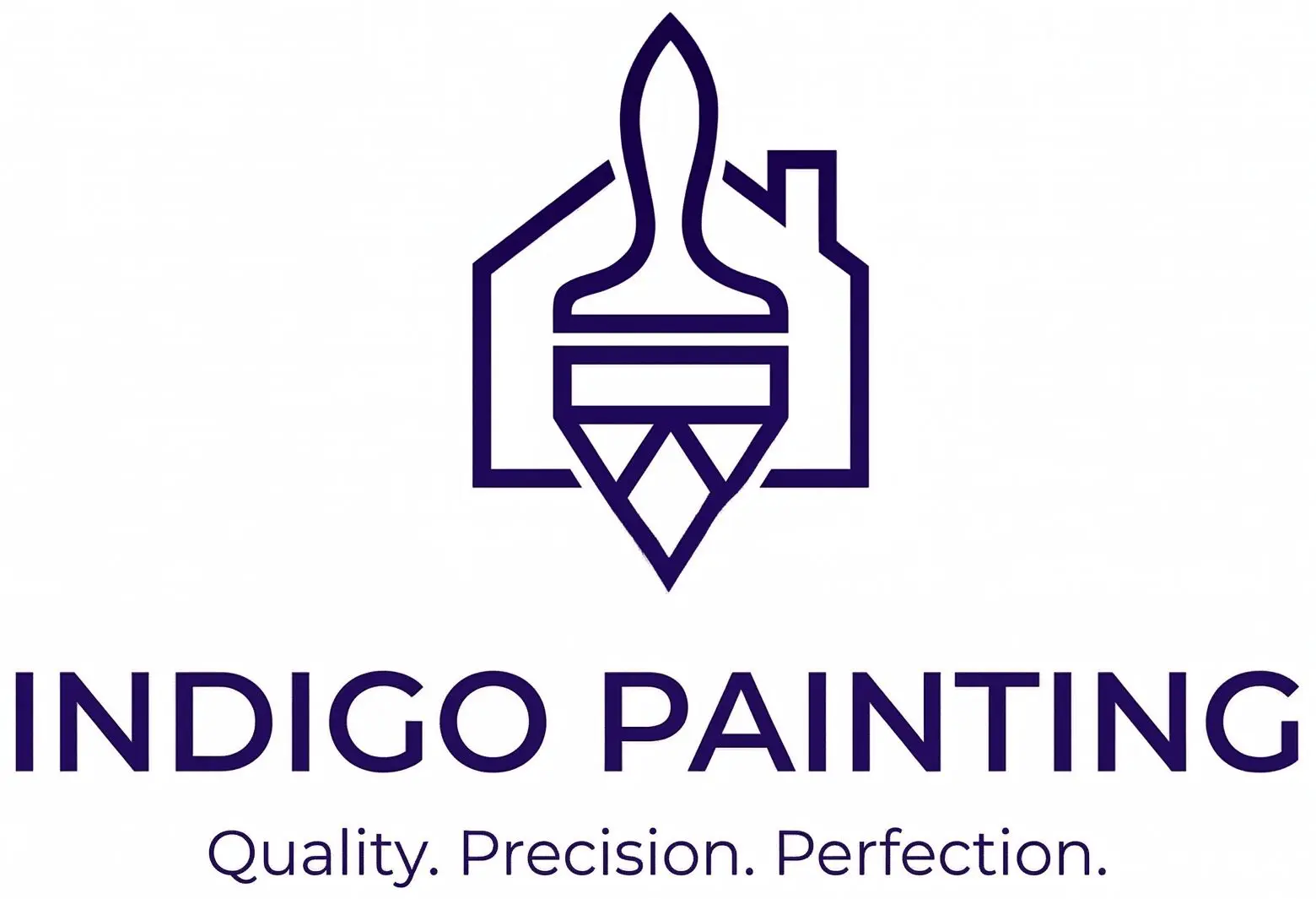 Logo of Indigo Painting with a brush inside a house outline.