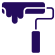 A paint roller applying purple paint on a surface.