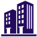 Two purple skyscrapers with windows against a white background.